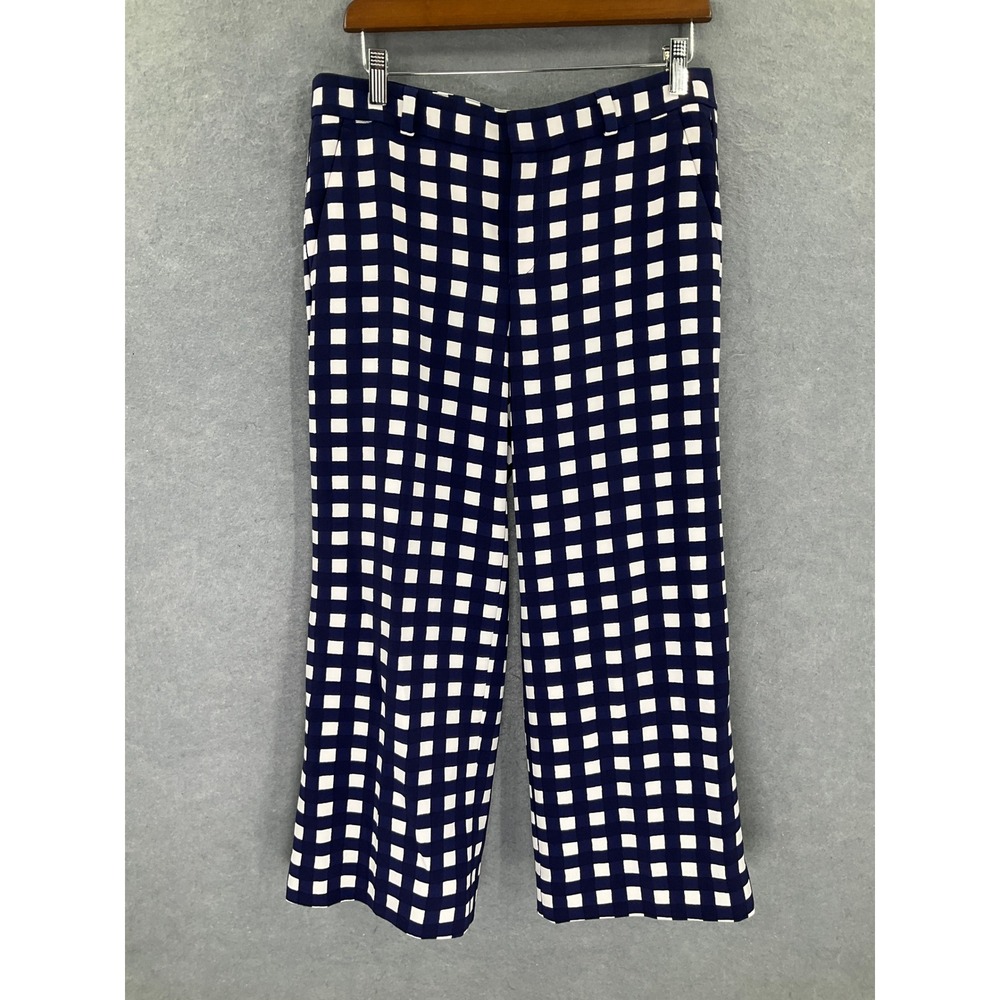 Banana Republic Navy White Gingham Wide Leg Cropped Pants Size 6